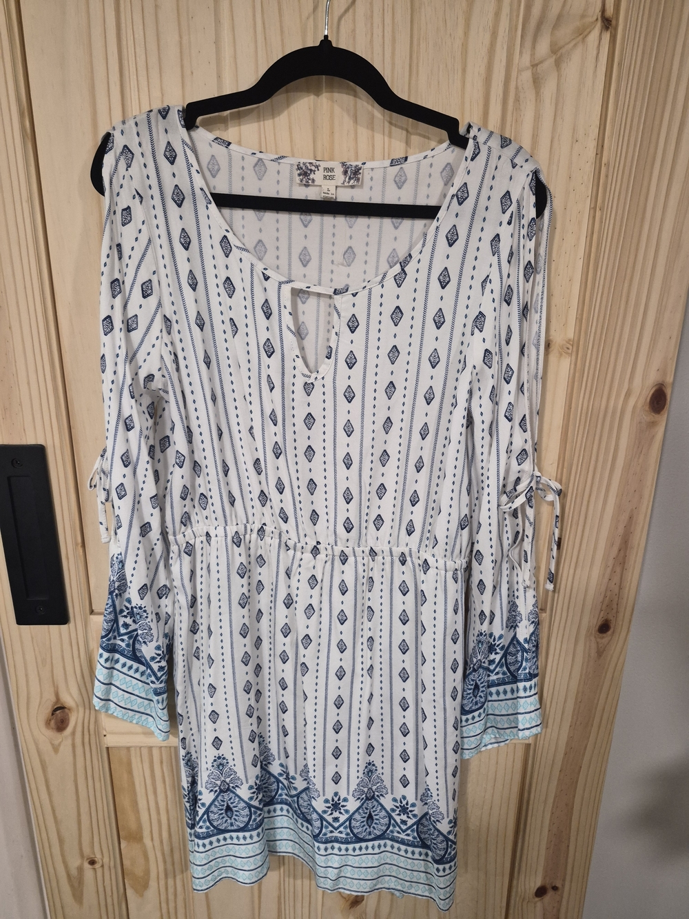Pink Rose White & Navy Border Print Dress